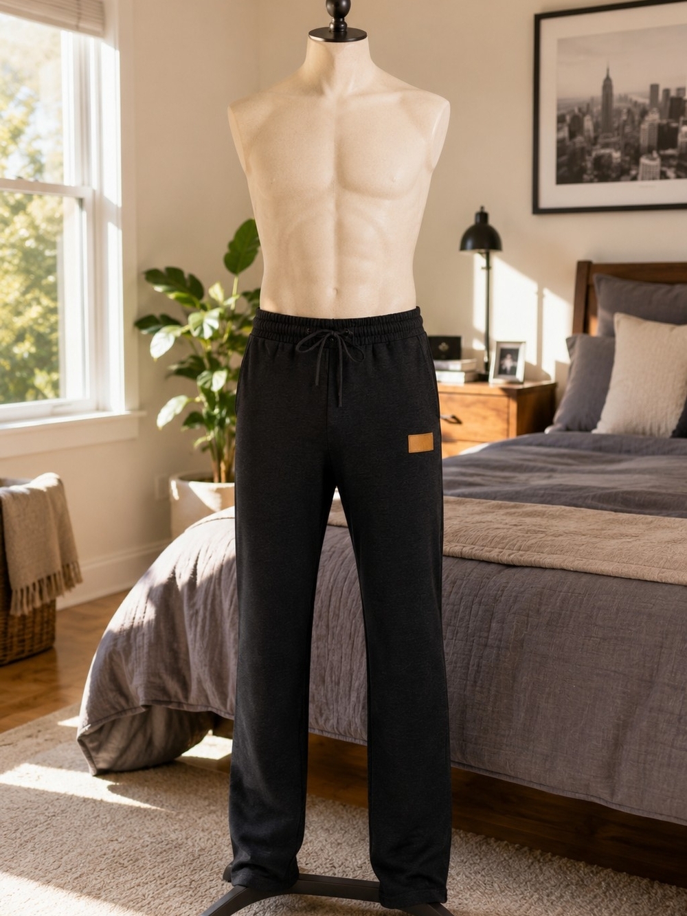 Men's Black Drawstring Joggers with Patch Detail